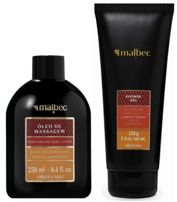 Homem No Espelho - Malbec X O Boticário shower gel e óleo de massagem